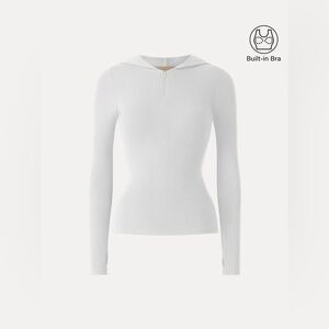 OGL White Slim Fitted Quarter Zip Pullover Hoodie Built in Bra